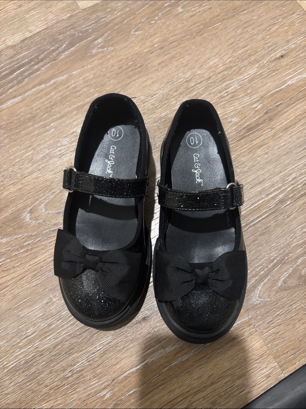 Cat & Jack Black Girls Glitter Bow Mary Janes